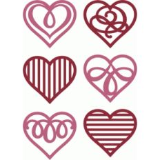 6 flourish and stripe hearts