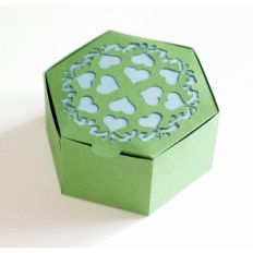 hexagon hinge top box with hearts and flourishes