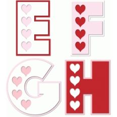 hearts alphabet e f g h