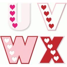 hearts alphabet u v w x