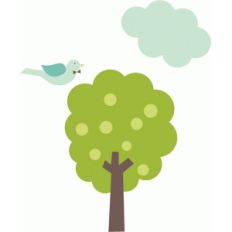 spring tree, bird and cloud