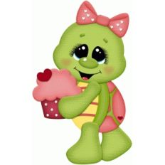 valentine girl turtle w cupcake