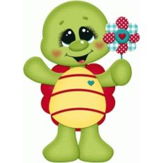 valentine turtle holding flower