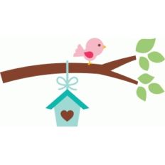 branch with birdhouse and bird