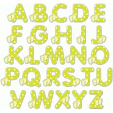 polka dot alphabet with footprints