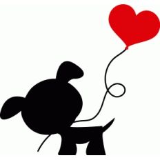 dog with heart balloon silhouette