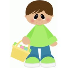 boy w easter basket of eggs