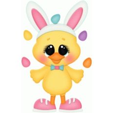 easter chick juggling eggs