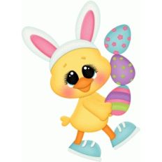 easter chick carrying eggs