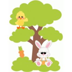 easter bunny and chick w tree