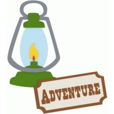 camping lantern and adventure sign