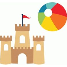 sand castle and beach ball