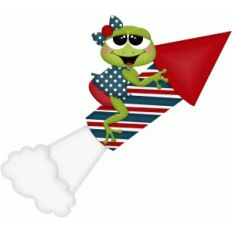 4th of july girl frog riding rocket