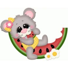 girl mouse sitting on watermelon