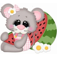 girl mouse sitting with watermelon