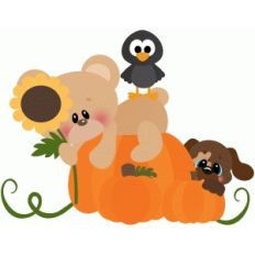 fall bear with crow and dog