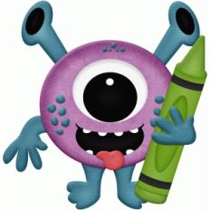 purple school monster w crayon
