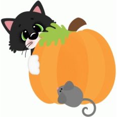 cat with pumpkin and mouse