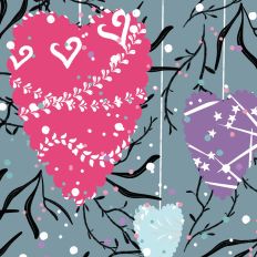 Hearts on a String Non Repeating Pattern Hand Drawn Art