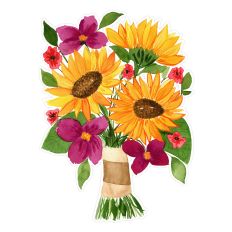 Fall / Autumn Sunflower Watercolor Bouquet Print and Cut