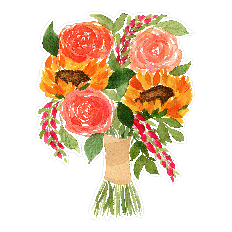 Watercolor Roses and Sunflowers Floral Bouquet Print and Cut