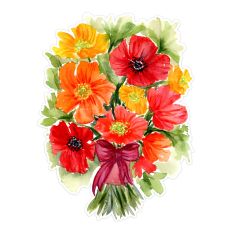 Red Orange Yellow Watercolor Poppy Flowers Floral Bouquet 