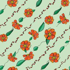 Orange and Yellow Flowers on Green Diagonal Pattern