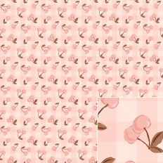 Tossed Cherries Check Plaid Printable Pattern Background