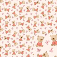 Cute Teddy Bears in Coral Pink Sweaters and Pink Bows Printable Pattern Background