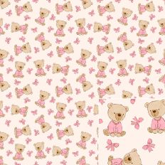 Cute Teddy Bears in Pink Sweaters and Bows Printable Pattern Background