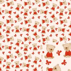 Cute Teddies in Bright Red Sweater and Bows Printable Pattern Background