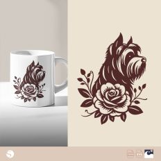 Yorkshire Terrier with Rose Silhouette Design