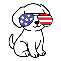 COOL PUPPY WITH AMERICAN FLAG GLASSES 4TH OF JULY