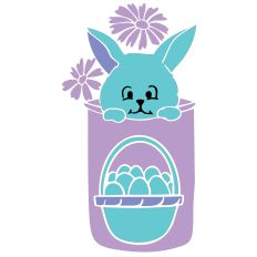 Easter Bunny in a can with flowers and easter basket with Eggs