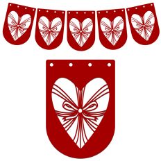 Elegant Ribbon Bow Wrapped Heart Bunting Garland Pennant Flag