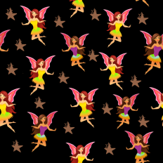 Fairies and stars repeating pattern paper - black background