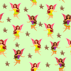 Fairies and stars repeating pattern paper - green background