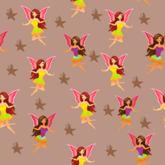 Fairies and stars repeating pattern paper - mocha background