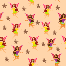 Fairies and stars repeating pattern paper - peach background