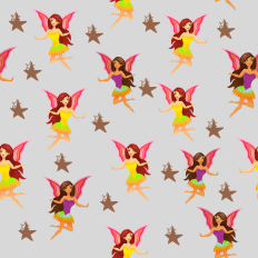 Fairies and stars repeating pattern paper - silver background