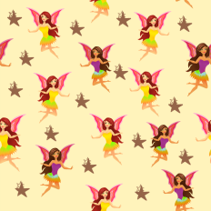 Fairies and stars repeating pattern paper - yellow background