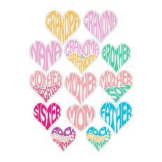 Family Heart Stickers SVG | Mother, Father, Grandma, Grandpa, Sibling Quotes Bundle