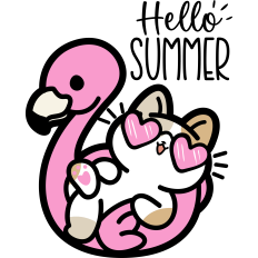 cute cat on an inflatable flamingo