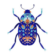 Folk Art Beetle Print and Cut Design in Navy