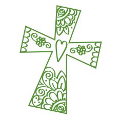 Floral Doodle Cross with Heart, Swirls, and vines - Christian Symbol for DIY Crafts