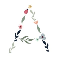 Flower Initial Monogram Art Letter A