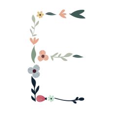 Flower Initial Monogram Art Letter E
