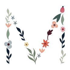 Flower Initial Monogram Art Letter M