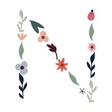 Flower Initial Monogram Art Letter N