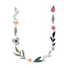 Flower Initial Monogram Art Letter U